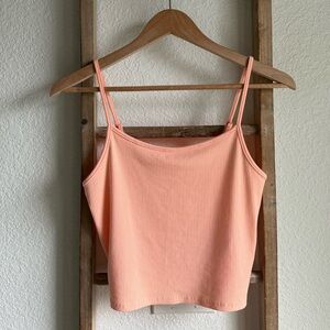 American Eagle Outfitters Highlighter Orange Cropped Ribbed Tank Sz: Med